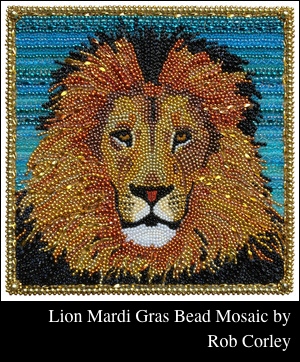 Lion Mosaic with Mardi Gras Beads by Rob Corley